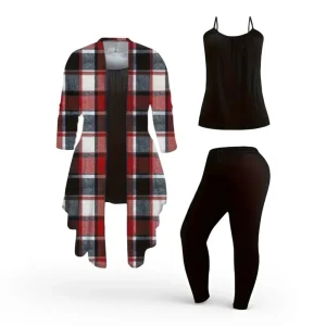 Plaid Cardigan Cami Skinny Pants
