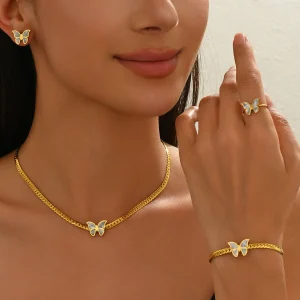 18K Gold Butterfly Jewelry Set