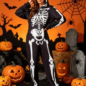 Women's Skeleton Halloween Costume Jumpsuit